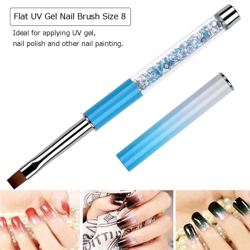 Ycyan 2Pcs Oval & Flat UV Gel Nail Brush Set Rhinestone Handle Professional Nail Art Design Brushes Multi-colored - BeesActive Australia