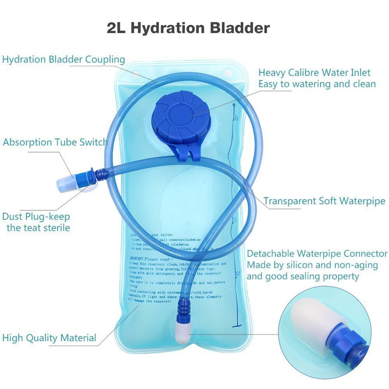 Monvecle Hydration Pack Water Rucksack Backpack Bladder Bag Cycling Bicycle Bike/Hiking Climbing Pouch + 2L Hydration Bladder Small Open 2L Blue Bladder - BeesActive Australia