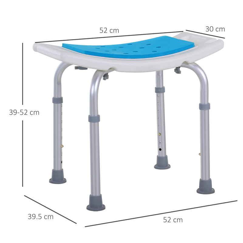HOMCOM 6-Level Height Adjustable Aluminium Bath Room Stool Chair Shower Non-Slip Design w/Padded Seat Drainage Holes Foot Pad - BeesActive Australia