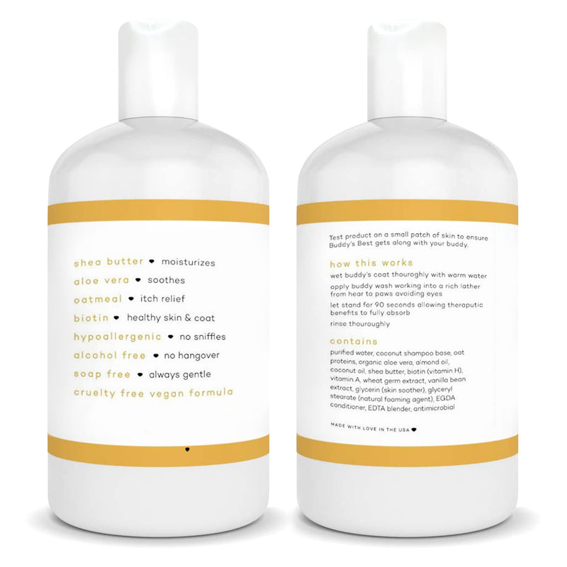 Buddy's Best, Dog Shampoo and Conditioner in One - Hypoallergenic, Oatmeal Shampoo for Dogs with Sensitive Skin - Moisturizing Dog Wash Coconut Vanilla Bean 16 Fl Oz (Pack of 1) - BeesActive Australia