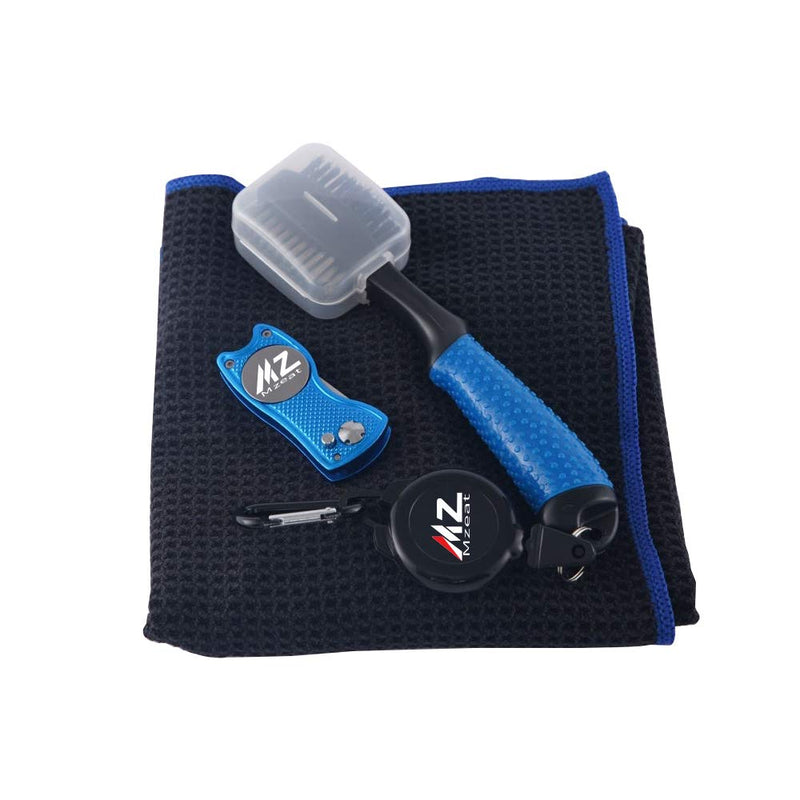 MZ Mzeat Golf Groove Cleaning Tool Set, Microfiber Waffle Pattern Golf Towel, Retractable Club Groove Cleaner Brush, Foldable Divot Tool with Magnetic Ball Marker Blue - BeesActive Australia