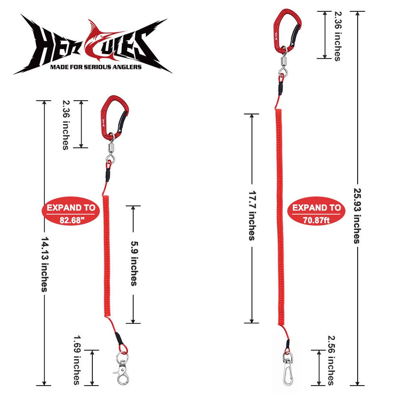 HERCULES M4 Heavy Duty Fishing Lanyard, Coiled Lanyard for Fishing, Rods, Pliers, Boating, Paddles, Kayak Pack of 2 Red (17.7" Plus, 5.9") - BeesActive Australia