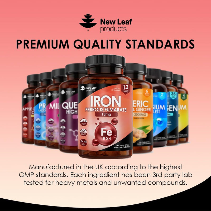 Gentle Iron Tablets 15mg High Strength (1 Year Supply) Ferrous Fumarate Iron - Vegan Iron Supplements for Men & Women Health - Reduction in Tiredness and Fatigue, Supports Immune Health & Energy - BeesActive Australia