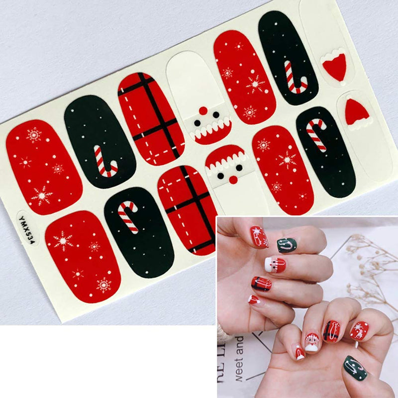 WOKOTO 6 Sheets Adhesive Nail Art Polish Stickers Strips Set With 1Pc Nail File Nail Wraps Decals Manicure Kit For Christmas KIT2 - BeesActive Australia