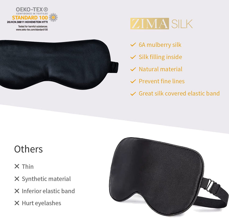 ZIMASILK 100% 22 Momme Pure Mulberry Silk Sleep Mask,Filled with 100% Mulberry Silk，Silk Wrapping Strap- Super Soft & Comfortable Sleep Eye Mask for Sleeping (Black) Black - BeesActive Australia