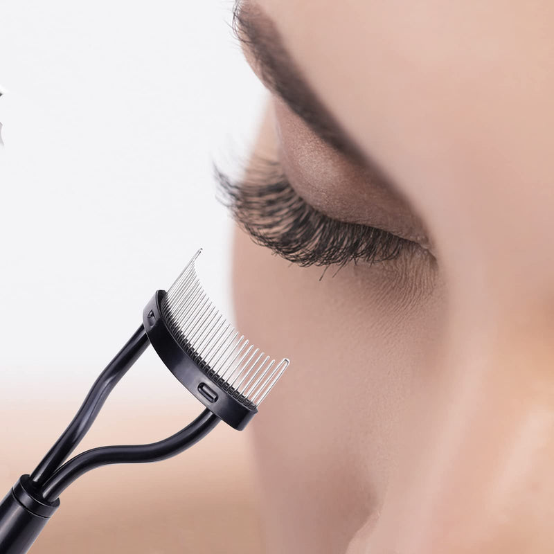 Eyelash Comb Curler Eyebrow Brush MSQ Eyelash Separator Mascara Applicator Eyelash Definer With Comb Cover Arc Designed Cosmetic Brushes Tool Black - BeesActive Australia