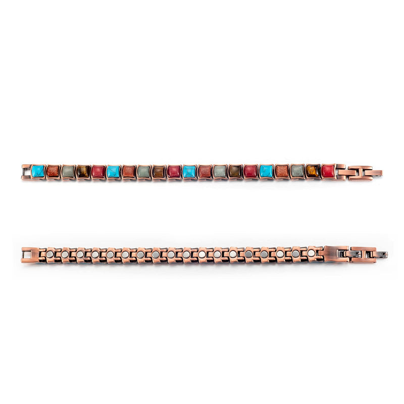 EnerMagiX Copper Magnetic Bracelet Men Women Magnetic Bracelets with Magnets and Multi-Color Stone Wristband Gifts Adjustable Size - BeesActive Australia