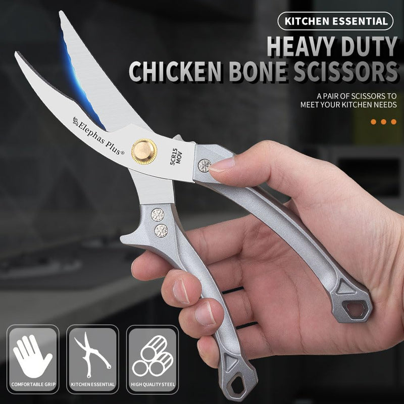 Heavy Duty Kitchen Scissors,Heavy Duty Kitchen Shears,Poultry Shears Heavy Duty Professional,Heavy Duty Chicken Shears,Spatchcock Chicken Whole(Silvery) Silvery - BeesActive Australia