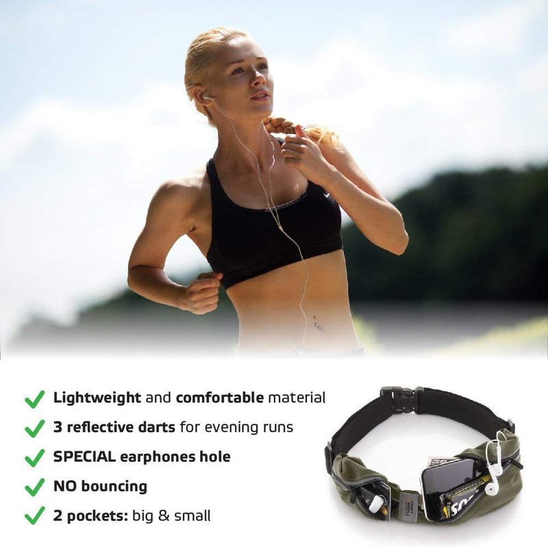 sport2people Running Belt for Men & Women, Phone Holder for Running, Reflective Running Gear, Running Fanny Pack for Women & Men, Cell Phone Holder, Running Waist Packs, Money Belt, Travel belt (Army Green) Army Green - BeesActive Australia