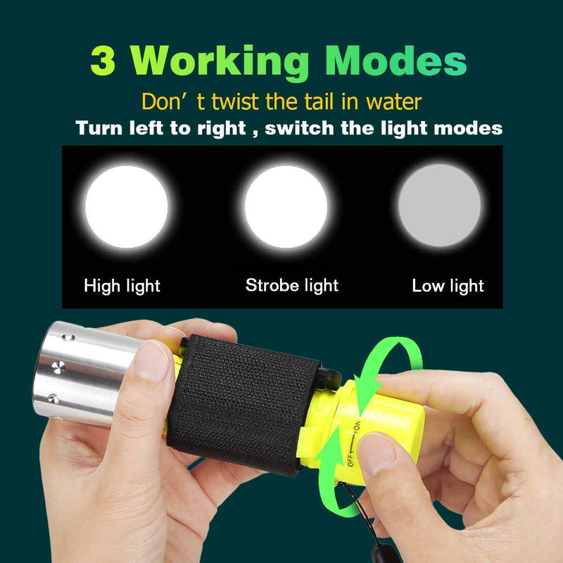 WishDeal 2 Pack Diving Flashlight with Rechergeable Power Underwater LED Scuba Dive Lights Super Bright IPX8 Waterproof 3 Modes for Outdoor Activities with Charger - BeesActive Australia