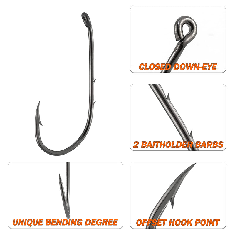 Dr.Fish 100 Pack Baitholder Hooks Live Bait Hook High Carbon Steel Black Nickel Down-Turned Eye Surf Fishing Bass Crawler Harness #1/0-100 Pack - BeesActive Australia