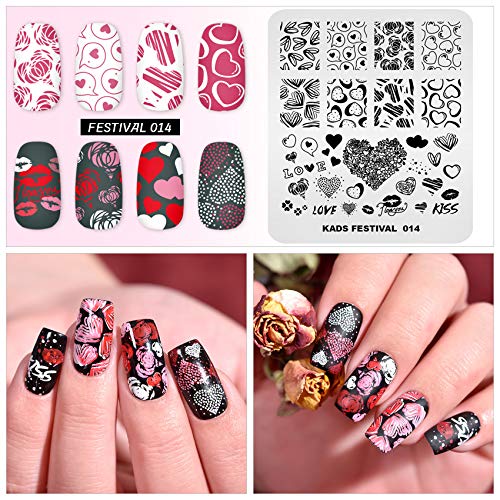 KADS Nail Art Image Stamping Plates Valentine's Day Love Heart DIY Manicure Template Image Plate for Nail (FE014) FE014 - BeesActive Australia