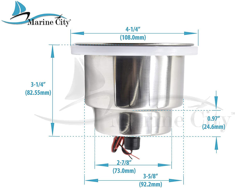 MARINE CITY Green LED Light Ring Stainless-Steel Cup Drink Holder with Drain 1 - BeesActive Australia