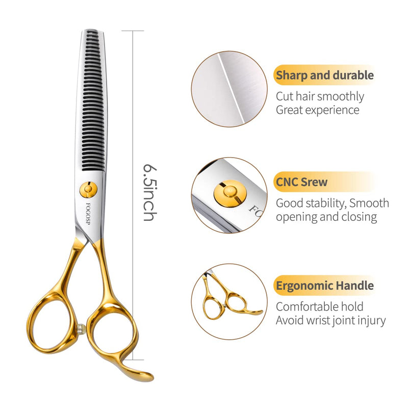 FOGOSP Professional Dog Grooming Scissors 7" 7.5 in Curved Grooming Scissors Thinning Shears for Grooming Chunker Straight Dog Grooming Shears For Groomers 6.5" Blender Gold - BeesActive Australia