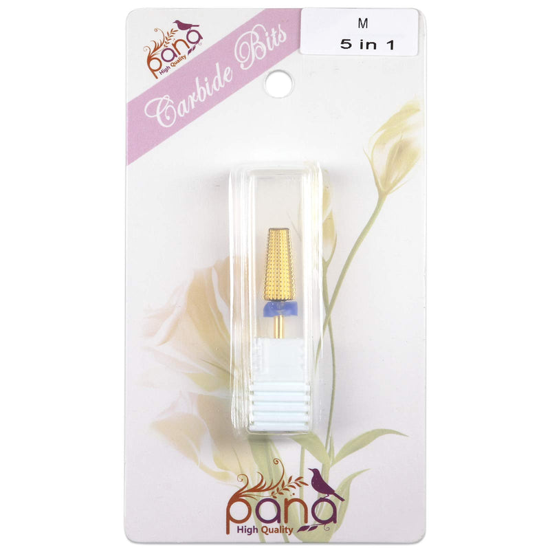 PANA Nail Carbide 5 in 1 Bit - Two Way Rotate use for Both Left and Right Handed - Fast remove Acrylic or Hard Gel - 3/32" Shank - Manicure, Nail Art, Drill Machine (Medium - M, Gold) Medium - M - BeesActive Australia