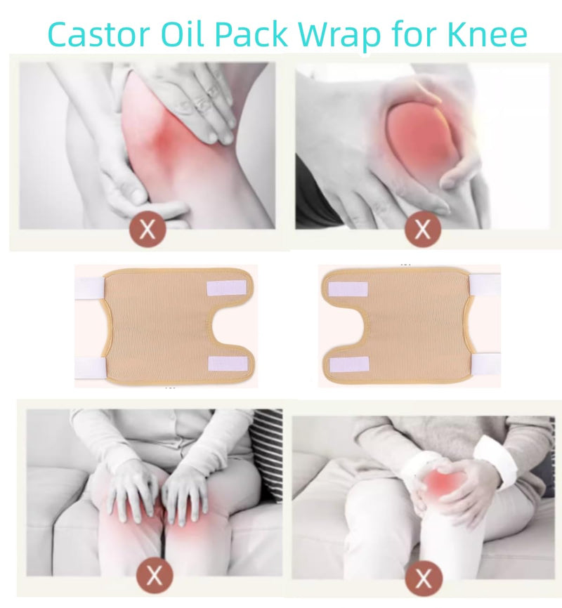 Castor Oil Pack Wrap for Knee Joint Pain, 2 Pack Flannel Castor Oil Strong Magic Stickers Knee Kit with for Body Inflammation, Reusable Organic Castor Oil Pack Wrap for Adult and Kids 2PACK Knee Mat - BeesActive Australia