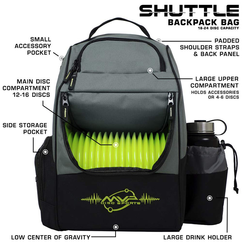 MVP Disc Sports Backpack Shuttle Disc Golf Backpack Bag Gray/Lime - BeesActive Australia