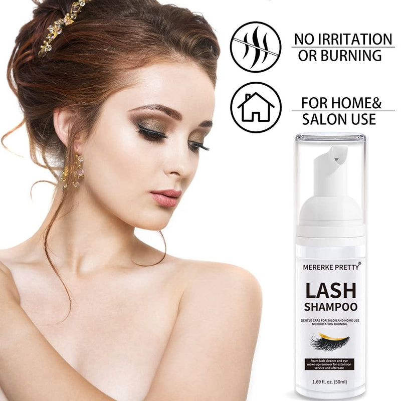 Eyelash Extension Shampoo 50 ml + Brush - Eyelid Foaming Cleanser - Sensitive Paraben & Sulfate Free - Eyelash Wash and Lash Bath for Extensions - Salon Use and Home Care 3 Piece Set - BeesActive Australia