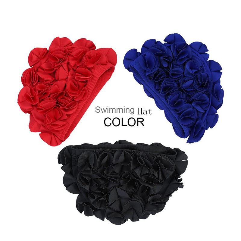 Women Swimming Hat Floral Petal Retro Style Bathing Hat Swim Flower Hat ( Color : Black ) Swimming Supplies - BeesActive Australia