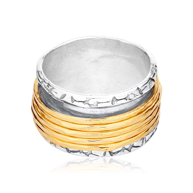 925 Sterling Silver Rotating Spinner Ring With 5 One Micron 14K Gold Plated Sterling silver Hammered Spinner Rings, Hypoallergenic, Nickel and Lead-free, Artisan Handcrafted Designer Collection, Made in Israel 11 - BeesActive Australia