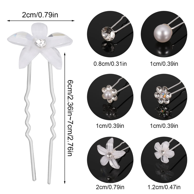 AUXSOUL 30Pcs Bridal Hair Pins, Crystal Pearl Hair Pins U Shaped Diamond Hair Pins, Wedding Rhinestone Hair Clip for Women Girl (6 styles) - BeesActive Australia