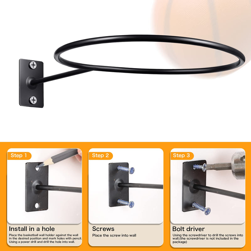 Threan Mounted Ball Wall Storage Display Ball Storage Universal Ball Rack Metal Ball Holder Black Ball Rack Holder for Basketball Football Volleyball Soccer Storage Display 6 - BeesActive Australia