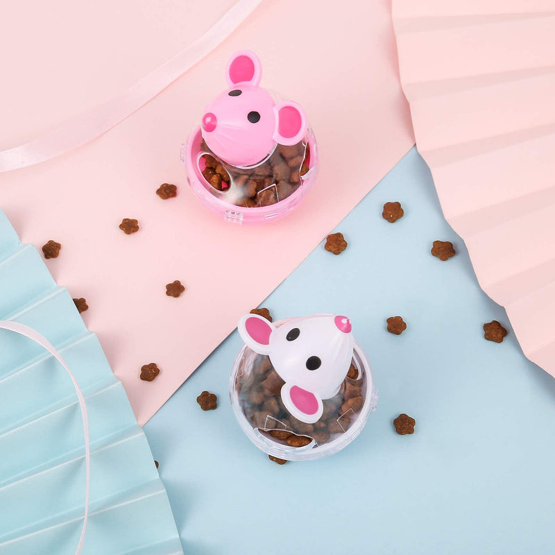 PORTOWN 4 Pcs Cat Food Ball Dispenser, Small Cat Food Balls Slow Feeder Mice Shaped Tumbler Cat Food Toy Cat Treat Toy Feeder Toy for Interactive Training(Pink,White) - BeesActive Australia