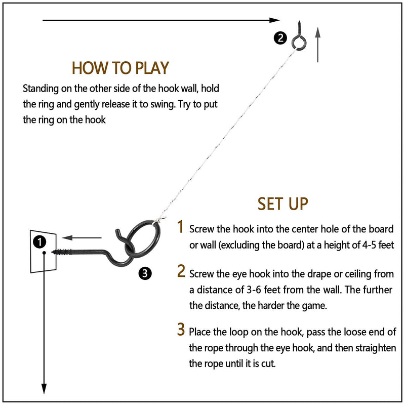 WHQXFDZ 2 Set Hook and Ring Swing Game Hardware Set,Include Nylon String,Mounting Screws,Ring and Iron Hook for DIY Indoor or Outdoor Family Fun - BeesActive Australia