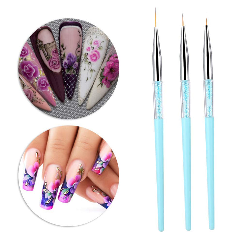 Nail Art Pen,3pcs Nail Art Dotting Liner Brush UV Gel Painting Pen Drawing Tool Set Rhinestone Handle(Blue) Blue - BeesActive Australia