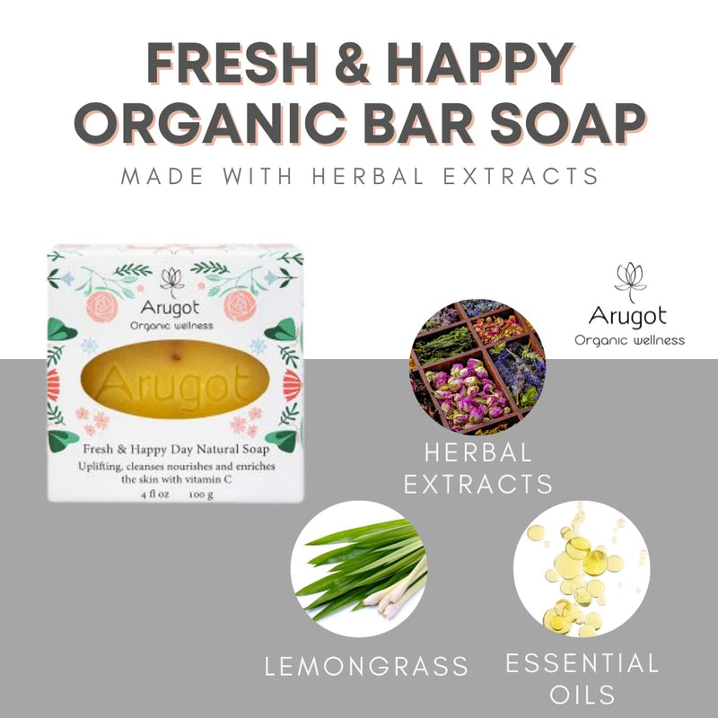 Arugot Organic (USDA Certified) Fresh And Happy Bar Soap, Made In Israel Premium All Natural Climate Friendly - Bath & Body Wash, Cleans & Hydrates Skin - Moisturizing Facial Cleanser - BeesActive Australia