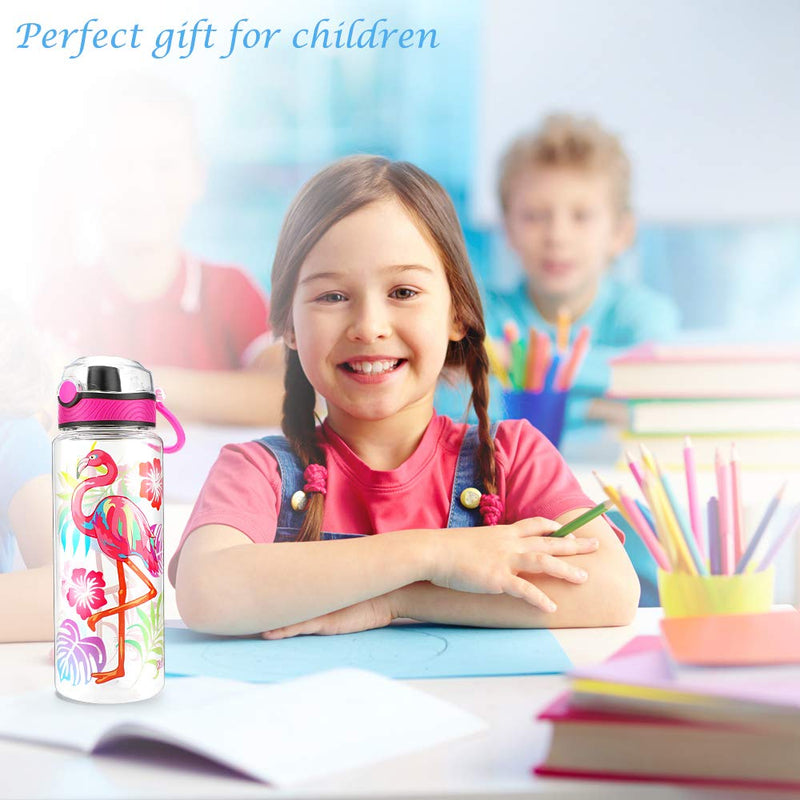 Cute Water Bottle for School Kids Girls, BPA FREE Tritan & Leak Proof Flip Top Lid & Easy Clean & Carry Handle, 23oz/ 680ml (Flamingo, 23oz) Flamingo - BeesActive Australia