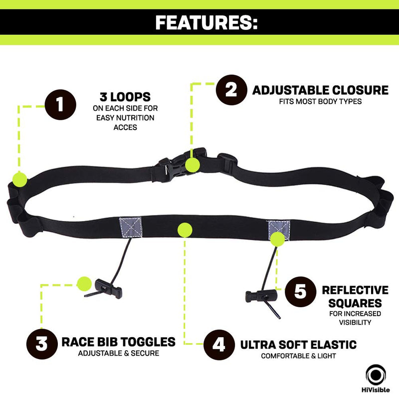 Triathlon Race Belt with Number Bib Holder for Running on Marathon or Tri Simple Black Belt - BeesActive Australia