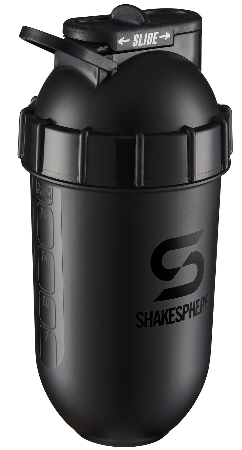 ShakeSphere Tumbler: Protein Shaker Bottle, 700ml - Capsule Shape Mixing - Easy Clean Up - No Blending Ball or Whisk Needed - BPA Free - Mix & Drink Shakes, Smoothies, More - Matte Black/Black Logo Matte Black With Black Logo - BeesActive Australia