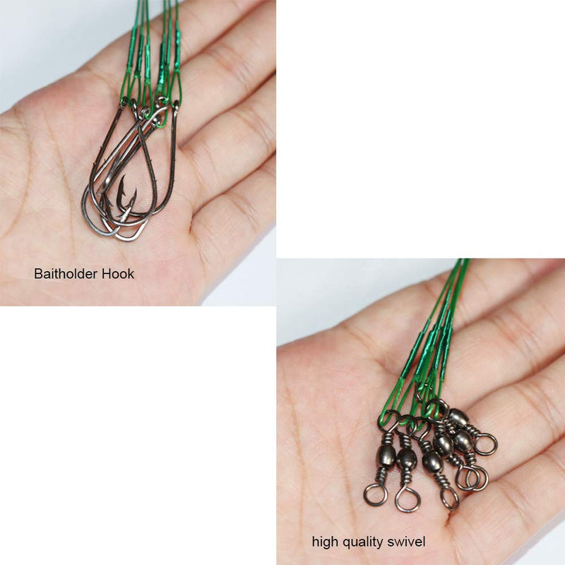 20pcs Wire Leader Hook Rigs Baitholder Fishing Hook Nylon Coated Fishing Wire Leader with Swivel 6.5inch green 2/0-20pcs - BeesActive Australia