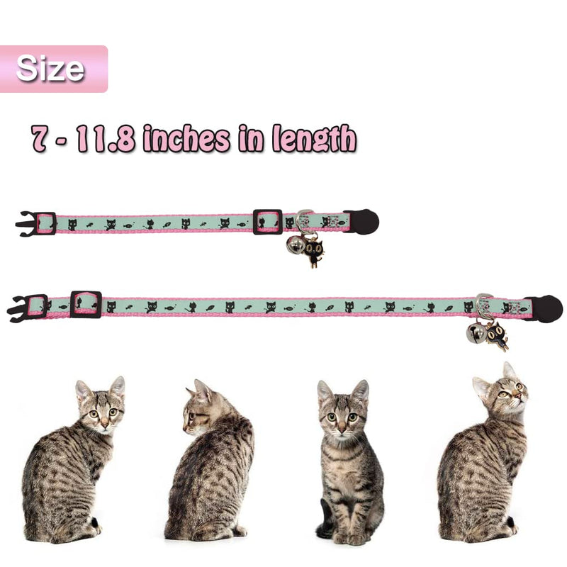 Barleygoo 2 Pack Glow in The Dark Cat Collar with Bell Breakaway Safety Cat Puppy Collars with Pendant Light Blue & Pink - BeesActive Australia