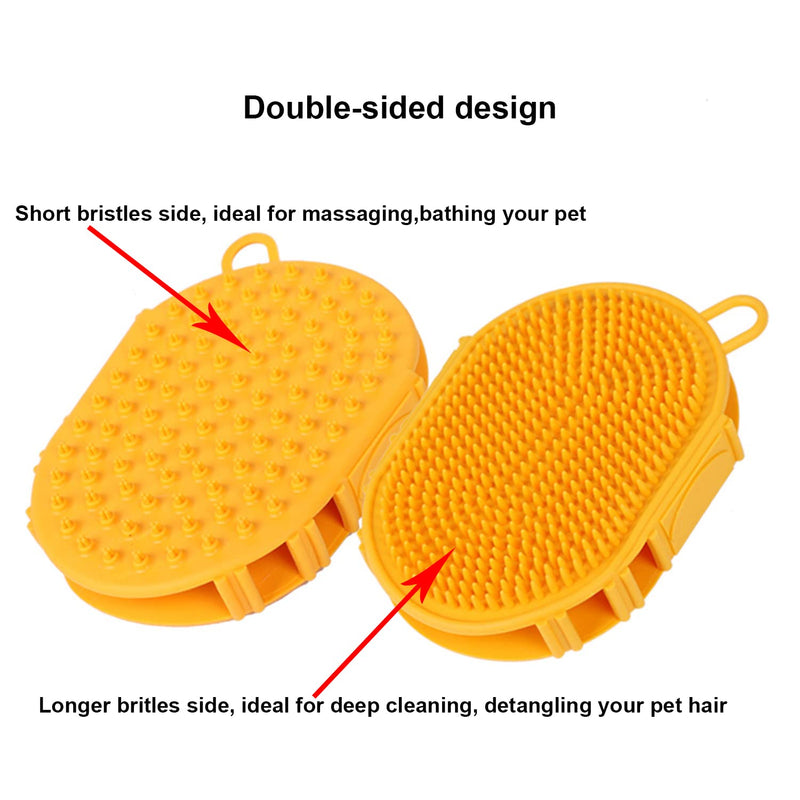 Ewinoom Dog Grooming Shampoo Brush, Pet Soothing Massage Rubber Bristles Curry Comb, Bath Gloves for Dogs and Cats Washing, Double-Sided Available, Yellow Yellow (Pack of 1) - BeesActive Australia
