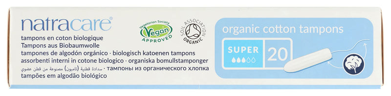 Natracare Organic All Cotton Non-Applicator Tampons Super - 2 x Packs of 20 (40 Tampons) - BeesActive Australia