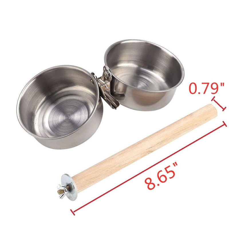 Bird Wood Stand Perch with Stainless Steel Food Water Feeding Bowl for Parrot Parakeet Cockatiel Cage Accessories B: Perch with 2 Feeder Bowls - BeesActive Australia