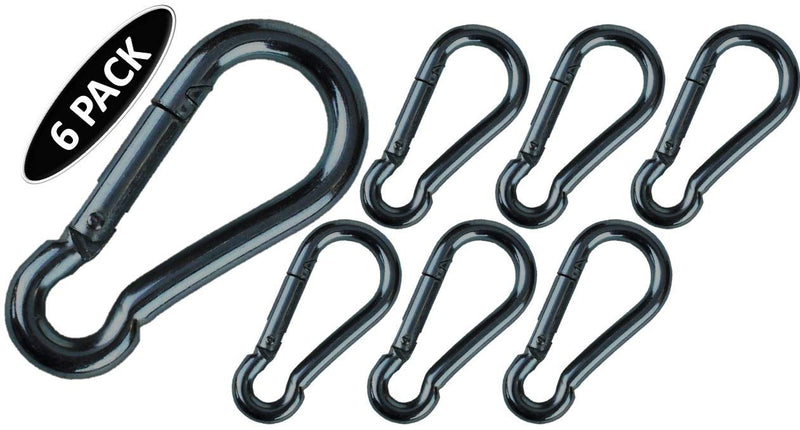 Branded Boards Black & Silver Heavy Duty Bushcraft Zinc-Galvanized Steel Carabiner Spring Snap Clip Link Hooks. 200-400lb Load. 6 Packs, 12 Packs and Variety Packs. Black-7cm-6 Pack - BeesActive Australia