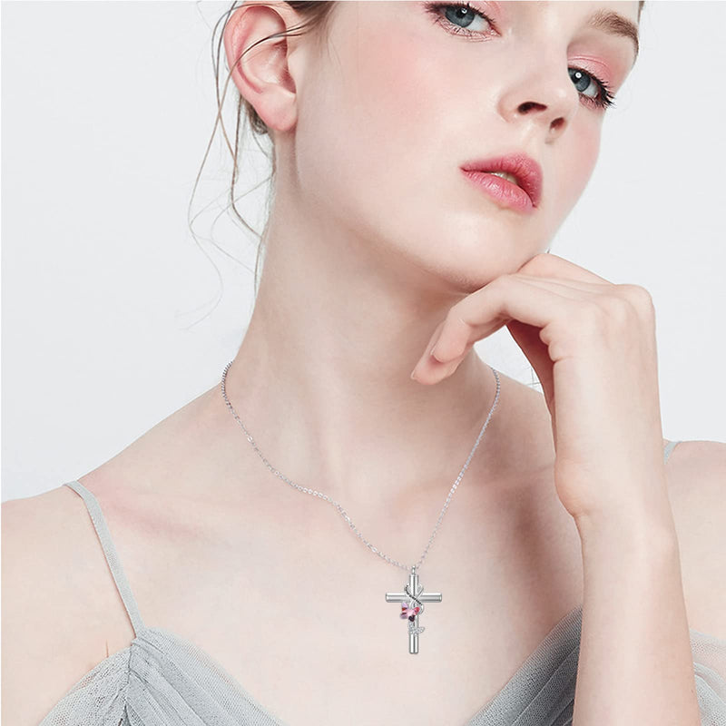Flpruy 925 Sterling Silver Cross Urn Necklace for Ashes [Butterfly,Dragonfly,Bee,Hummingbird,Ladybug,Sunflower,Paw,Life of Tree] Cremation Necklace for Women Pets A_Pink Butterfly Urn Necklace - BeesActive Australia