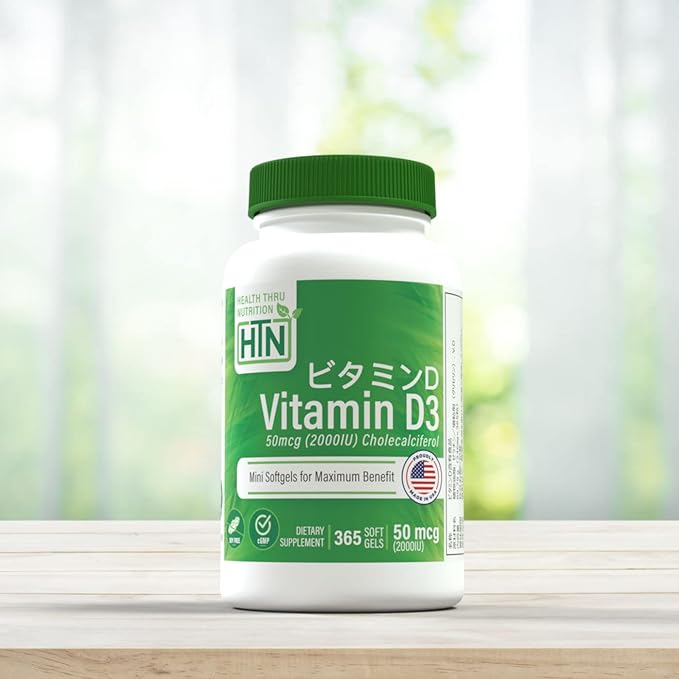 Health Thru Nutrition Vitamin D3 2000IU Softgel Capsules - Highly Concentrated Natural Vitamin D Supplement, 50mcg Cholecalciferol, Soy-Free, Gluten-Free, Non-GMO (365 Softgel Capsules, 1 Year Supply) - BeesActive Australia