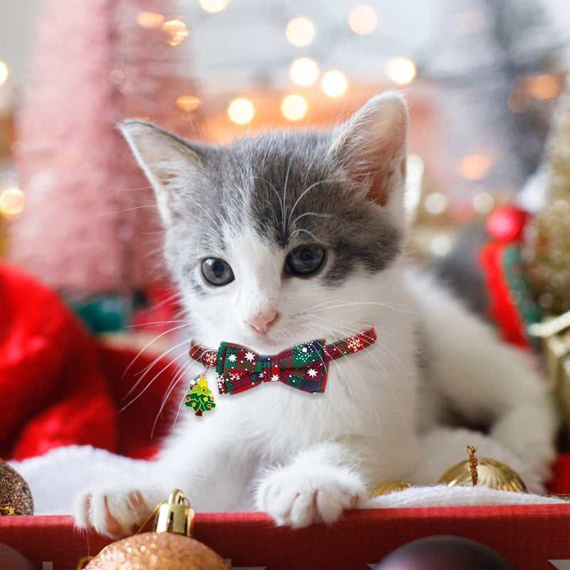 YUJUN 3Pack Christmas Cat Collars Breakaway with Bow tie and Bell Christmas Adjustable Plaid Snowflake Collar Buckle Safety for Puppy Kittens - BeesActive Australia