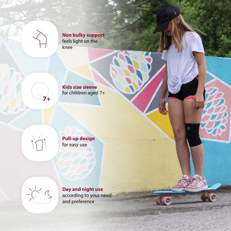 KARM Kids Knee Sleeve - Pull-Up Knee Support for Sports, Everyday Activities and Different Knee Conditions. One Size Product which is designed to fit both the right and left knee. Black - BeesActive Australia