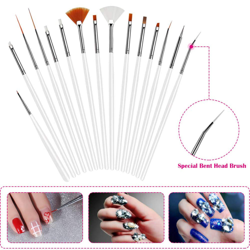 Anezus Nail Art Brushes Nail Art Painting Polish Design Tools Set with 15Pcs Nail Gel Brushes, 5Pcs Nail Dotting Pen, 30 Colors Nail Striping Tape and 36 Sheets Nail Stencils French Tip Guides Sticker - BeesActive Australia