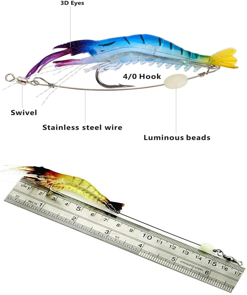 WANBY Fishing Shrimp Lures Luminous Silicone Soft Shrimp Lures Bait Set Kit Swimbait Fishing Lures with Hook Fishing Tackle for Freshwater Saltwater 5PCS - BeesActive Australia