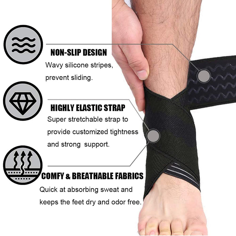 Dualeco Ankle Support 1 Pair, Adjustable Ankle Support Brace for Women/Men/Kids, Elastic Compression Ankle Strap, Ankle Support for Sprained Ankle/Ligament Damage/Achilles Tendon/Weak Ankles/Sports Black-2 pcs - BeesActive Australia