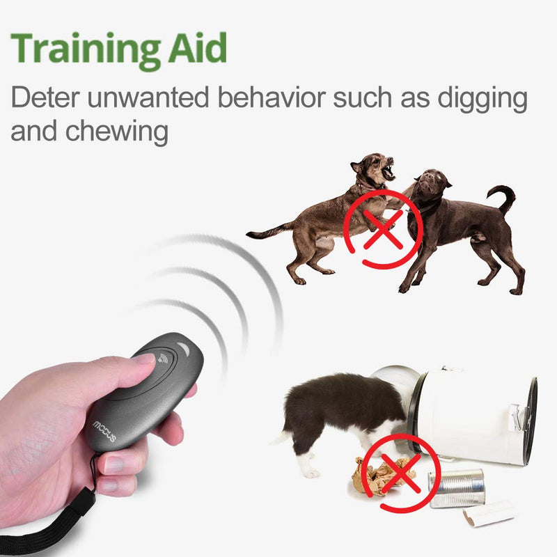 MODUS Ultrasonic Dog Barking Deterrent, 2-in-1 Dog Training and Bark Control Device, Anti-Barking Device, Control Range of 16.4 Ft, Battery Included, LED Indicate, Indoor and Outdoor Grey - BeesActive Australia