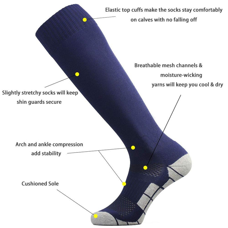 [AUSTRALIA] - CWVLC Soccer Socks (1/3/5 pairs) Team Sport Knee High Socks for Adult Youth Kids 1-pair Navy Blue Small 