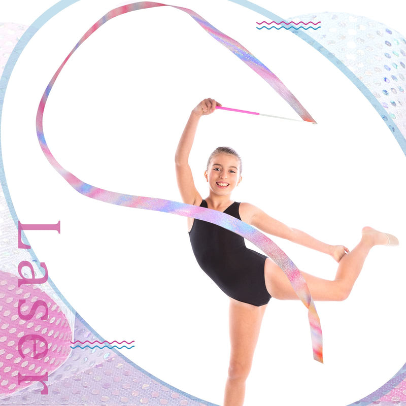 6 Pieces Sparkling Dance Ribbon Flash Dance Ribbon 78.74 Inches Long Rhythmic Gymnastics Ribbons Wand Shining Dance Ribbons for Kids Silk Streamers, Dance Pink Twirling Ribbons - BeesActive Australia