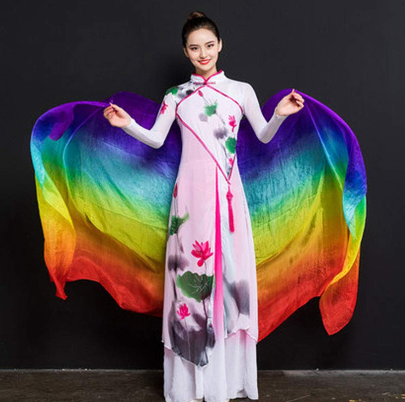 [AUSTRALIA] - KIKIGOAL Women's 100% Silk Belly Dance Veils and Hand Scarves Gradual Colors 1.14x2.5m/98"x45" Seven Colors 